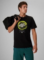 4F T-shirt regular z nadrukiem męski - czarny XXL. Czarne koszulki sportowe męskie 4F, l, bez wzorów, z bawełny, bez kołnierzyka, bez ramiączek. Za 79.99 zł.