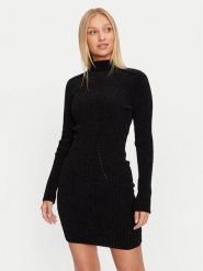Guess Sukienka dzianinowa Keily W4BK27 Z3JE0 Czarny Regular Fit. Czarne sukienki damskie Guess, xl, z aplikacjami, z dzianiny, bez kołnierzyka, bez ramiączek. Za 299.99 zł.