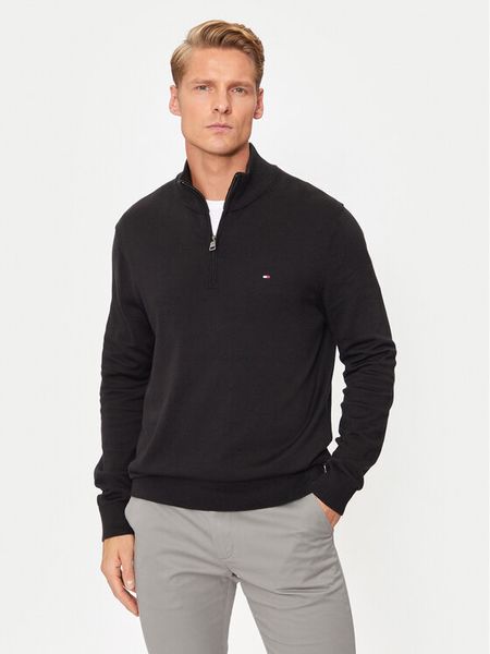 Tommy Hilfiger Sweter Essential MW0MW37331 Czarny Regular Fit. Czarne swetry męskie Tommy Hilfiger, l, bez wzorów, z bawełny, bez kołnierzyka, bez ramiączek. Za 519.99 zł.