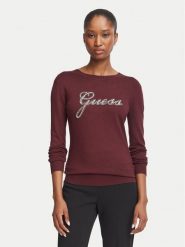 Guess Sweter W6BR53 Z1454 Bordowy Regular Fit. Czerwone swetry nierozpinane damskie Guess, m, z aplikacjami, z wiskozy, bez kołnierzyka, bez ramiączek. Za 344.99 zł.