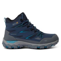 Buty trekkingowe damskie Holcombe 3 wysokie. Niebieskie obuwie trekkingowe damskie Regatta, z syntetyku, bez zapięcia. W wyprzedaży za 269.99 zł.