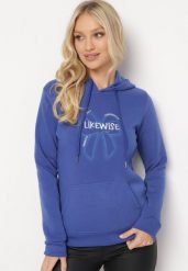 Niebieska Polarowa Bluza z Kapturem i Ściągaczami Ozdobiona Nadrukiem Mleza. Niebieskie bluzy damskie Born2be, l, bez wzorów, z polaru, casualowe, bez ramiączek, z kapturem. Za 84.99 zł.