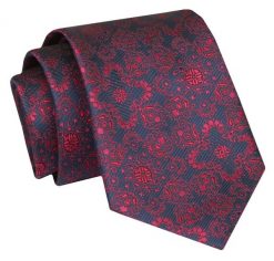 Krawat - ALTIES - Granatowy, Czerwony Wzór Orientalny. Czerwone krawaty i muchy Alties, bez wzorów, z tkaniny, eleganckie. Za 49.00 zł.