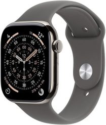 Smartwatch Apple Watch 11 GPS + Cellular 46mm Natural Titanium Sport Band S/M Grafitowy (MFCW4ZR/A). Szare zegarki smartwatch Apple, bez wzorów. Za 4,598.39 zł.