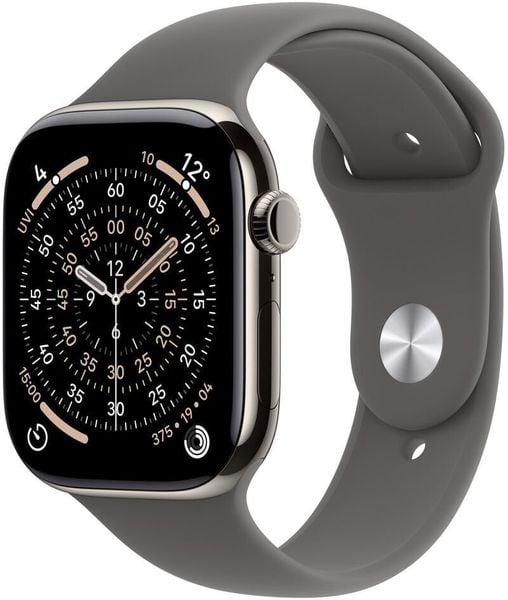 Smartwatch Apple Watch 11 GPS + Cellular 46mm Natural Titanium Sport Band S/M Grafitowy (MFCW4ZR/A). Szare zegarki smartwatch Apple, bez wzorów. Za 3,618.00 zł.