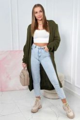 Sweter długi kardigan khaki. Brązowe kardigany damskie KESI, l, bez wzorów, z dzianiny, eleganckie, bez kołnierzyka, plus size. Za 190.70 zł.