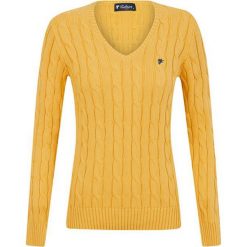 Sweter w kolorze żółtym. Żółte swetry nierozpinane damskie Denim Culture, l, bez wzorów, z bawełny, bez kołnierzyka, bez ramiączek. W wyprzedaży za 144.95 zł.
