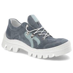 Półbuty damskie Kampa, zamszowa cholewka o miękkiej strukturze sportowe sznurowanie z metalowymi oczkami, niebieskie, N544. Niebieskie półbuty damskie KAMPA, bez wzorów, z zamszu, klasyczne, bez obcasa, bez zapięcia. Za 279.00 zł.