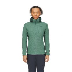Bluza polarowa damska Rab Capacitor Hoody z kapturem. Zielone bluzy damskie RAB, bez wzorów, z polaru, bez ramiączek, z kapturem. Za 342.16 zł.