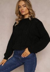 Czarny Sweter o Klasycznym Fasonie z Modnym Splotem Siloma. Czarne swetry nierozpinane damskie Renee, m, bez wzorów, ze splotem, casualowe, bez kołnierzyka, bez ramiączek. Za 69.99 zł.