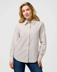 DAMSKA KOSZULA WRANGLER 1 PKT SHIRT COGNAC 112370777. Brązowe koszule damskie Wrangler, xl, bez wzorów, bez kołnierzyka, bez ramiączek. Za 179.99 zł.