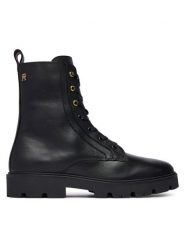 Tommy Hilfiger Trzewiki TH Stud Leather Lace-Up Boot FW0FW09571 Czarny. Czarne botki damskie Tommy Hilfiger, bez wzorów, ze skóry, bez obcasa, na płaskiej podeszwie, bez zapięcia. Za 849.99 zł.