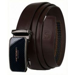Pasek męski w ciemnobrązowym kolorze z automatyczną, czarną klamrą Peterson PTN A016 D.BROWN. Brązowe paski męskie Peterson, ze skóry, eleganckie. Za 94.99 zł.