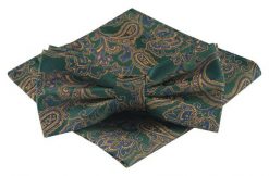 Mucha Męska z Poszetką - Alties - Zielona z Orientalnym Wzorem. Zielone krawaty i muchy Alties, bez wzorów, eleganckie. Za 54.00 zł.