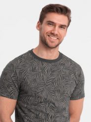 T-shirt męski fullprint w liście palmy - grafitowy V4 OM-TSFP-0182 - XXL. Szare t-shirty męskie Ombre Clothing, l, bez wzorów, z bawełny, bez kołnierzyka, bez ramiączek. Za 77.99 zł.