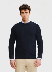 PAKO LORENTE – Granatowy sweter męski. Niebieskie swetry męskie Pako Lorente, na wiosnę, m, bez wzorów, z bawełny, bez kołnierzyka, bez ramiączek. Za 139.99 zł.