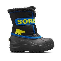 Śniegowce juniorskie Sorel Snow Commander. Czarne buty zimowe męskie Sorel, na zimę, bez wzorów, bez obcasa, bez zapięcia. W wyprzedaży za 229.00 zł.