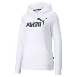 Damska bluza z kapturem z logo Essentials PUMA White. Białe bluzy damskie Puma, na zimę, s, bez wzorów, eleganckie, bez ramiączek, z kapturem. Za 215.00 zł.