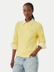 Tommy Hilfiger Sweter Fine WW0WW44993 Żółty jasny Regular Fit. Żółte swetry nierozpinane damskie Tommy Hilfiger, s, bez wzorów, z bawełny, bez kołnierzyka, bez ramiączek. Za 529.99 zł.