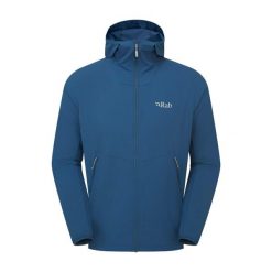 Kurtka softshellowa męska Rab Borealis Hoody z kapturem. Niebieskie kurtki męskie RAB, m, bez wzorów, z softshellu, z kapturem, trekkingowe. Za 404.99 zł.