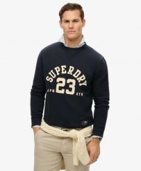 Superdry Vintage Athletic Crew bluza z bawełny – ECLIPSE NAVY. Niebieskie bluzy damskie Superdry, xl, bez wzorów, z bawełny, vintage, bez ramiączek, bez kaptura. Za 290.40 zł.