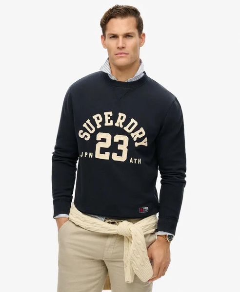 Superdry Vintage Athletic Crew bluza z bawełny – ECLIPSE NAVY. Niebieskie bluzy damskie Superdry, xl, bez wzorów, z bawełny, vintage, bez ramiączek, bez kaptura. Za 293.45 zł.