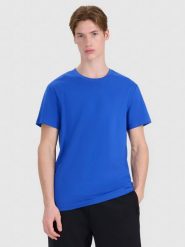 4F T-shirt regular z nadrukiem męski - niebieski M. Niebieskie t-shirty męskie 4F, m, bez wzorów, z bawełny, bez kołnierzyka, bez ramiączek. W wyprzedaży za 39.99 zł.