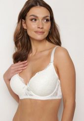 Jasnobeżowy Biustonosz Full Cup z Ozdobną Koronką Pistaria. Brązowe biustonosze Born2be, bez wzorów, z koronki. Za 19.99 zł.