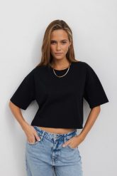 T-SHIRT PENNY CZARNY M - Flawless. Czarne t-shirty damskie Flawless, m, bez wzorów, z bawełny, eleganckie, bez kołnierzyka, bez ramiączek. Za 179.00 zł.