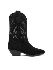 DeeZee Kowbojki CEO-R25AW09079 Czarny. Czarne kozaki damskie DeeZee, bez wzorów, z materiału, bez obcasa, na słupku, bez zapięcia. Za 219.99 zł.