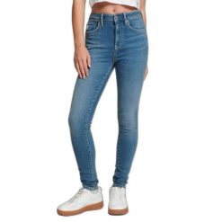 Damskie jeansy skinny z wysoką talią Superdry Vintage. Niebieskie jeansy damskie Superdry, bez wzorów, z jeansu, sportowe, z podwyższonym stanem, długie. Za 372.70 zł.
