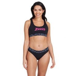 Damski 2-częściowy kostium kąpielowy Zoggs Actionback. Czarne bikini Zoggs, bez wzorów. W wyprzedaży za 147.50 zł.