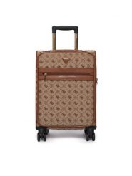 Guess Walizka kabinowa Melinda Logo TWLP99 02983 Beżowy. Brązowe walizki damskie Guess, z aplikacjami, z poliesteru. Za 829.99 zł.