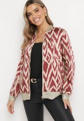 Bordowa Bluza w Stylu Bomberki o Połyskującym Wykończeniu Sivalu. Czerwone bluzy damskie Born2be, l, bez wzorów, bez ramiączek, bez kaptura. Za 119.99 zł.