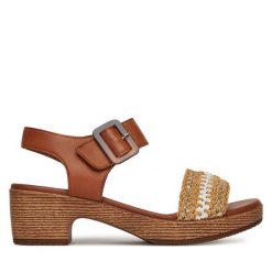 Sandały Remonte. Brązowe sandały damskie Remonte, bez wzorów, bez obcasa, na słupku, bez zapięcia. Za 295.99 zł.