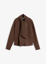 Bluzka z krawatką. Brązowe bluzki damskie bonprix, bez wzorów, bez kołnierzyka, bez ramiączek. Za 147.99 zł.