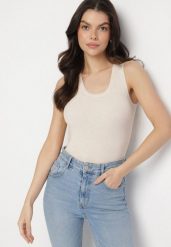 Beżowy Top z Modalem i Wiskozą Sanilatia. Brązowe topy damskie Born2be, m, bez wzorów, z jeansu, eleganckie, bez kołnierzyka, bez ramiączek. Za 84.99 zł.