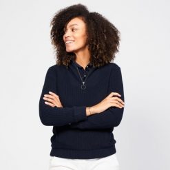Sweter do golfa damski Inesis MW500 wiatroszczelny. Niebieskie swetry nierozpinane damskie INESIS, xl, bez wzorów, z bawełny, sportowe, bez kołnierzyka, bez ramiączek. W wyprzedaży za 159.99 zł.