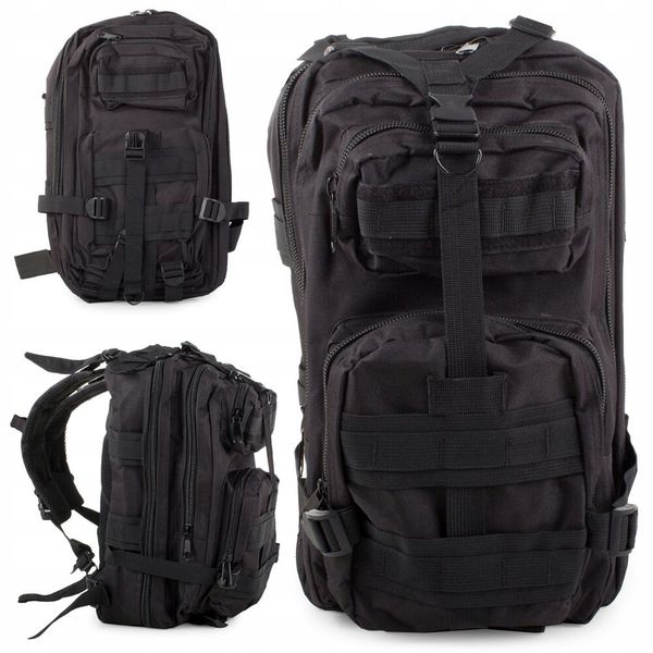 Plecak survivalowy 30 litrów. Czarne plecaki męskie PROX, bez wzorów, z materiału, militarne. Za 199.00 zł.