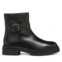 Botki Geox. Czarne botki damskie Geox, bez wzorów, bez obcasa, na płaskiej podeszwie, bez zapięcia. Za 639.99 zł.