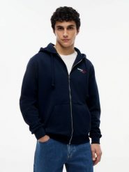 Tommy Jeans kurtka z kapturem Mężczyźni niebieski, XL. Niebieskie kurtki sportowe męskie Tommy Jeans, m, bez wzorów, z bawełny, z kapturem. Za 449.95 zł.