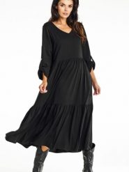 Sukienka Model A669 Black - awama. Czarne sukienki damskie Awama, do pracy, l, bez wzorów, z elastanu, biznesowe, bez kołnierzyka, plus size, bez ramiączek, maxi, proste. Za 398.95 zł.