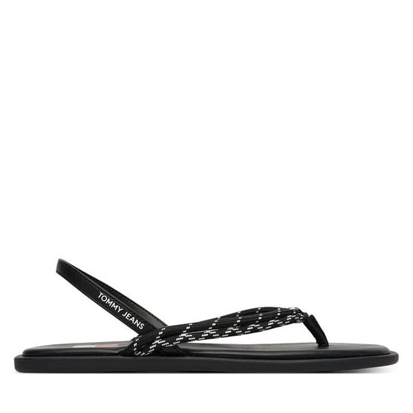 Sandały Tommy Jeans. Czarne sandały damskie Tommy Jeans, bez wzorów, z jeansu, bez obcasa, na płaskiej podeszwie, bez zapięcia. Za 193.99 zł.