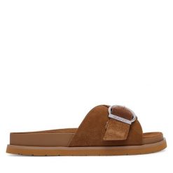 Klapki Gant. Brązowe klapki damskie GANT, bez wzorów, bez obcasa, bez zapięcia. Za 409.99 zł.