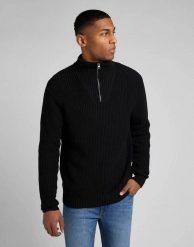 LEE HALF ZIP KNIT MĘSKI SWETER ROZPINANY BLACK L83YDE01 112322622. Czarne swetry męskie Lee, l, bez wzorów, bez kołnierzyka, bez ramiączek. Za 199.99 zł.