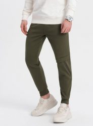 Ombre Spodnie męskie dresowe z przeszyciem i zamkiem na nogawce - oliwkowe V3 OM-PASK-0147 S. Zielone spodnie sportowe męskie Ombre, m, bez wzorów, z dresówki. Za 49.99 zł.