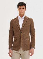 PAKO LORENTE - Brązowa marynarka z dzianiny. Brązowe garnitury męskie Pako Lorente, na wiosnę, m, bez wzorów, z bawełny, casualowe. Za 399.99 zł.