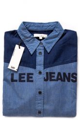 LEE TOP BLOCKING SHIRT FROST BLUE L45KBIMJ 112110271. Niebieskie topy damskie Lee, l, bez wzorów, z jeansu, bez kołnierzyka, bez ramiączek. W wyprzedaży za 49.99 zł.