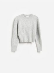 Sweter z zapięciem na zamek - jasnoszary. Szare swetry nierozpinane damskie Reserved, l, bez wzorów, z dzianiny, bez kołnierzyka, bez ramiączek. Za 129.99 zł.