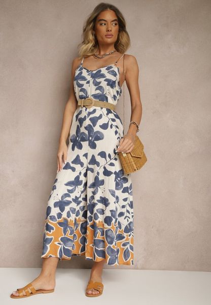 Niebiesko-Beżowy Kombinezon Wide Leg z Wiskozą na Ramiączkach Iffiane. Niebieskie sukienki damskie Renee, na co dzień, na wiosnę, m, bez wzorów, z wiskozy, eleganckie, bez kołnierzyka, bez ramiączek, proste. Za 89.99 zł.